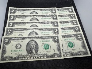 Ten Sequential $2 Bills