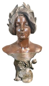 UL - Art Nouveau Spelter Undine Bust Circa 1900