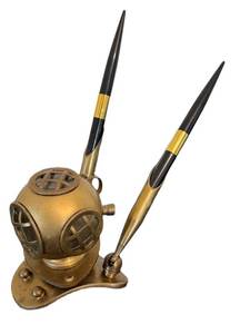 UL - Vintage Brass Diving Helmet Pen Holder with 2 Pens