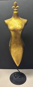 LLR - Mannequin Bust - Gold Tone with Fleur-de-Lis Finial on Black Stand