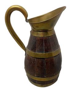 LLR - Antique French Oak Barrel Pitcher with Brass Bound Bands
