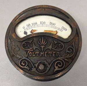 LLR - Vintage Volt Meter - Ornate Cast Iron Case