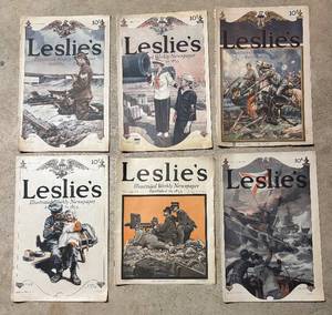 O - Six Antique Editions of Leslies Illustrated Weekly Newspapers