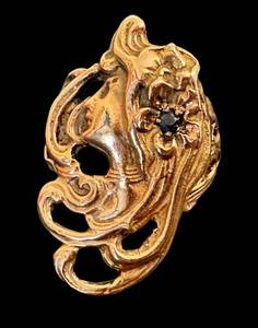 Vintage 14K Gold Art Nouveau Ring with Sapphire Accent - Size 7 to 7.5