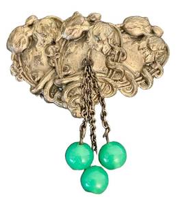 Antique Art Nouveau Two-Piece Buckle with Green Bead Drops