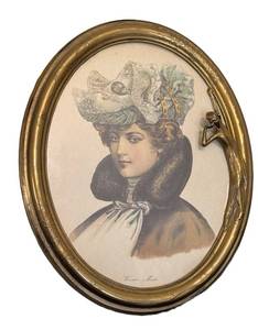 LR - Wiener Mode Art Nouveau Portrait Print - Brass Art Nouveau Oval Frame