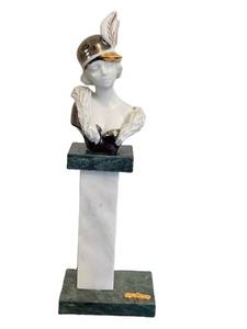 LR - Galos Porcelain Bust on Marble Pedestal - Woman with Feathered Hat