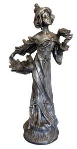 LR - Dahlias Nouveau Spelter Sculpture, Signed