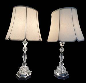 LR - Lead Crystal Table Lamps Pair - Vintage Hand-Cut
