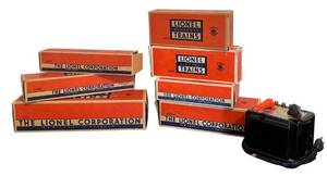 LR - Vintage 1950s Lionel Trains Lot - 7 Pieces incl. No. 2055 Locomotive & 6026W Tender & Transformer