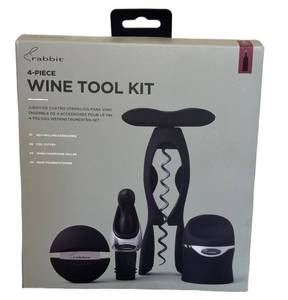 Rabbit 4-Piece Wine Tool Kit - Corkscrew, Foil Cutter, Sealer & Stopper