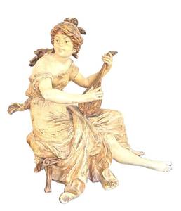 DR - 291D 16-Inch Antique Metal Statue - Woman Playing Lute