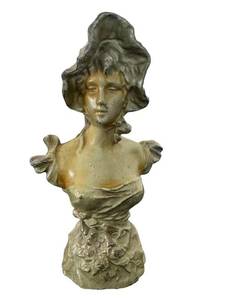 DR - Antique Art Nouveau Spelter Bust - European Damsel, Old-World Charm