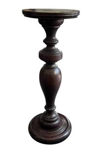 DR - Vintage Round Pedestal Table - 13.75 in Dia x 35 in H - Dark Wood
