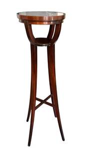 DR - Round Glass-Top Pedestal Table, Dark Wood Finish