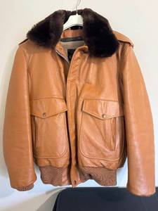 Golden Fleece Vintage Leather Bomber Jacket - Removable Lining - Size 42