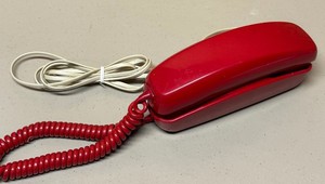 LL - Vintage Red Corded Desk Phone with Numeric Keypad - 1970s