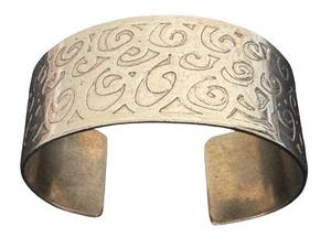 Vintage Engraved Swirl Cuff Bracelet - Silver Tone
