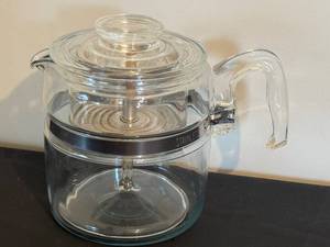 Vintage Mid Century Pyrex Vintage Glass Percolator - Clear Carafe with Stainless Band