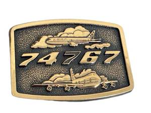 DR - Boeing 747 & 767 Brass Belt Buckle - Vintage Aviation Memorabilia