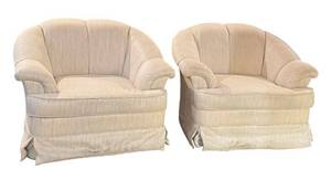 LR - Art Deco Upholstered Swivel Chairs - Pair,