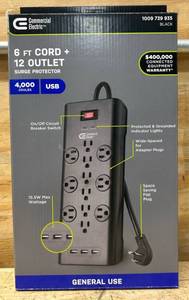 Commercial Electric 6 FT Cord  12 Outlet Surge Protector