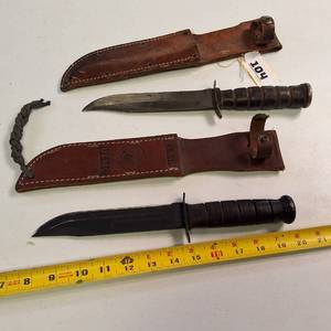 Lot of Two KABAR Vintage Knives. Utica  Cutco with sheaths -  USMC
