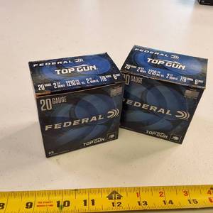 Federal Top Gun 20-gauge, 2-34 inch shotshells featuring 78 oz #8 shot  lot of 2 boxes