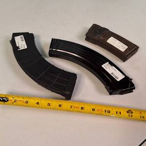 Lot assortment of three firearm magazines, suitable for various rifle platforms