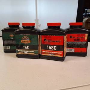 Reloading Powder Lot (2) Ramshot TAC 1 lb & (2) Accurate 1680 1lb