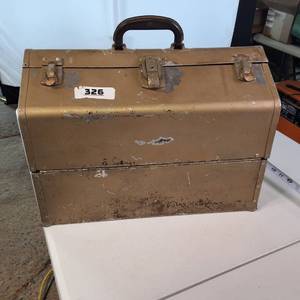 Vintage Bronze Metal Tool Box  Tackle Box