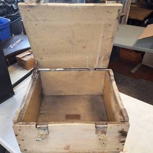 Vintage Military Style Wood Crate with Hinged Lid