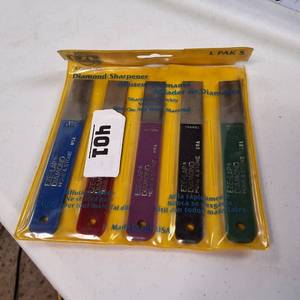 5-piece EZE-LAP Diamond Needle File Set, manufactured by EZE-LAP Diamond Products in the USA.