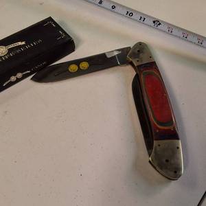 Jumbo Folding Hunter Knife  Indian Head Penny Commemorative w Multi-Color Handle