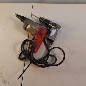 Vintage Milwaukee 6753-1 corded screw shooter paired with Sears Air Drive pneumatic impact wrench