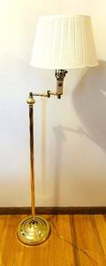DR - Brass Floor Lamp with Adjustable Arm & Cream Pleated Shade - Approximately 55 in Tall