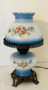 DR - Accurate Casting Hurricane Lamp - Vintage Hand Painted Floral Glass