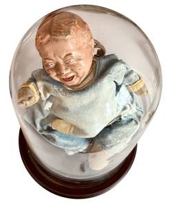 Antique Louis Amberg & Son John Bunny #34 Composite Doll & Glass Dome - 14 in Tall