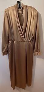 DR - Liz Claiborne Dress - Size 14 - Champagne Gold Wrap Front Belt Dress
