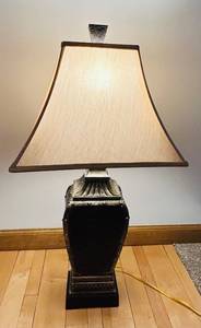 DR - Table Lamp - 30-Inch Tall, Dark Metal Base & Beige Fabric Shade