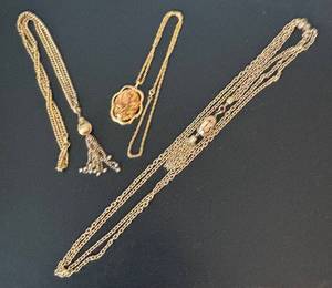 LL - Gold-Tone Necklace Set - Longest 34-Inch Pendant & Tassel Chains