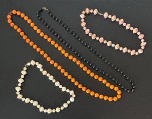 LL - Beaded Necklaces - 32-Inch Longest - Orange, Black, Peach & Cream Beads (Set of 4)