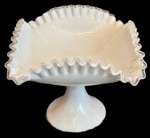 Fenton Milk Glass Silver Crest Square Centerpiece Bowl - 9 in Square & 8 in Tall