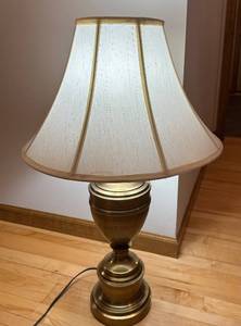 DR - Brass Table Lamp 33 in Tall & White Fabric Shade