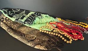 DR - N-Karim Pashmina Shawl 66-Inch Length - 100% Pashmina and Assorted Beaded Necklaces