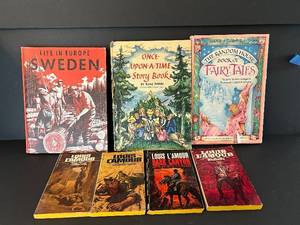 DR - Vintage Books - Sweden Life in Europe & Once Upon a Time Story Book & Fairy Tales & Louis LAmour