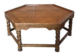 G - Vintage Hexagonal Coffee Table - 44 In Diameter, 17.5 In Tall, Dark Wood