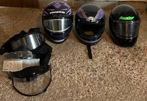 G - Snowmobile Helmets (Lot of 3) with Accessories & Storage Bags