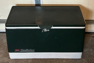 G - Vintage Coleman Steel-Belted Cooler 16 x 28 in Green Ice Chest