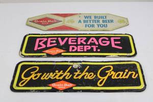 Grain Belt Beer Signs - We Built a Better Beer for You, Beverage Dept., Go with the Grain (Lot of 3) All 18L